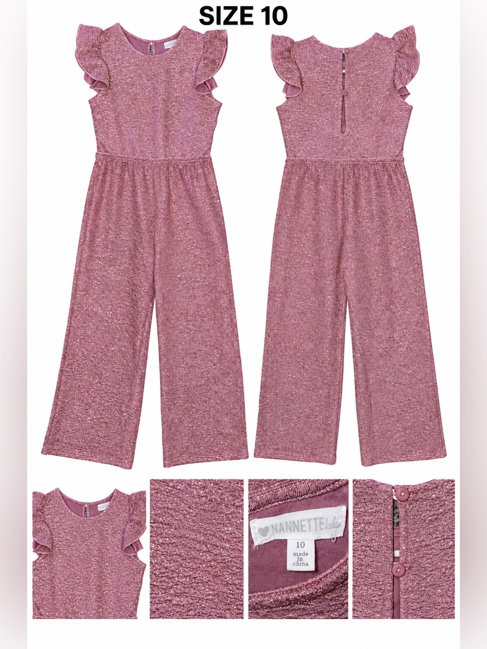Nannette Sparkle Mauve Pink Flutter-Sleeve Girls Jumpsuit Romper